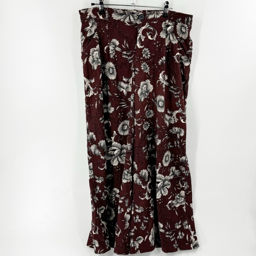 Anthropologie Wide Leg Pants in Burgundy Floral size 8